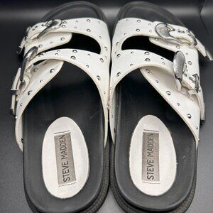 Steve Madden Connely Buckle Slide Sandal in White - Size 8